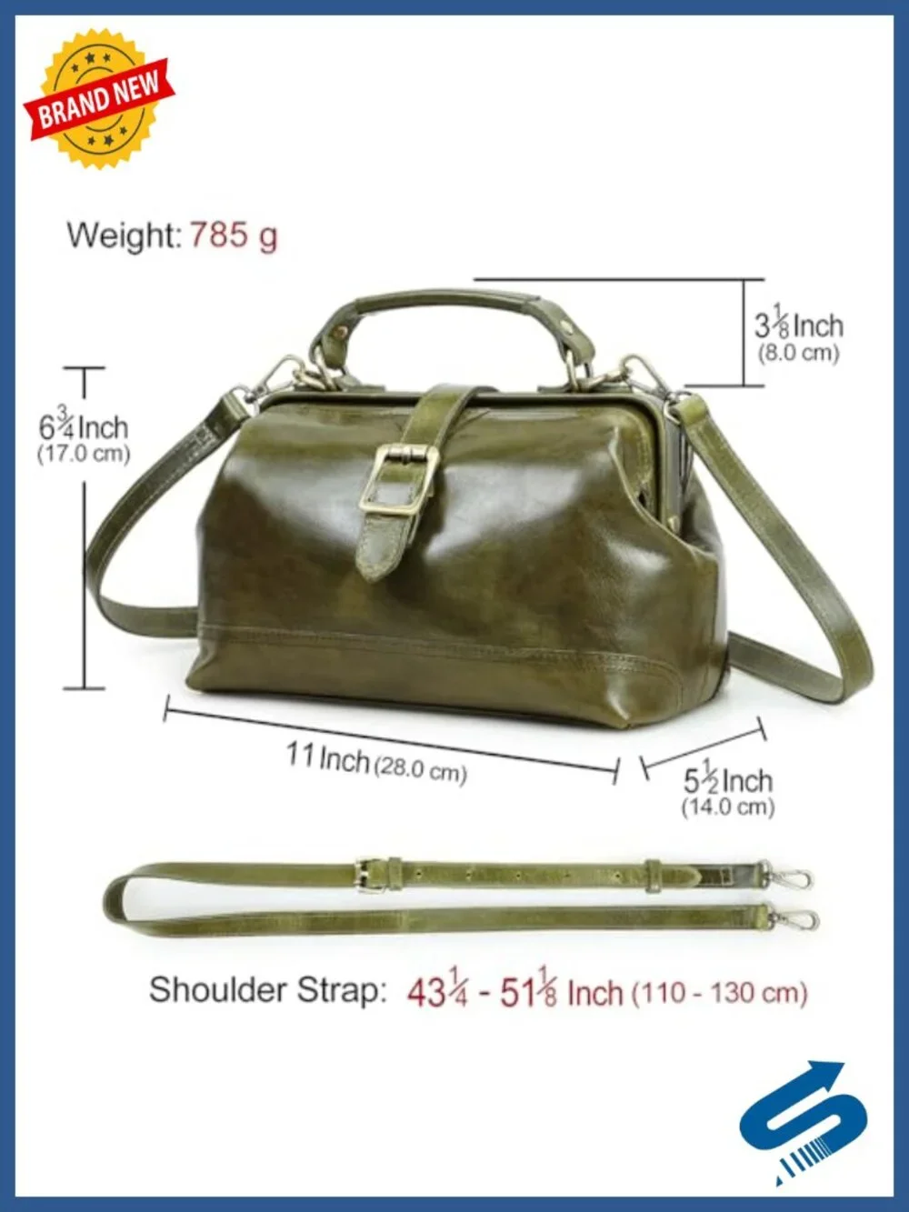 Full Grain Leather Doctor Bag Purse Top Handle Shoulder Bag Vintage